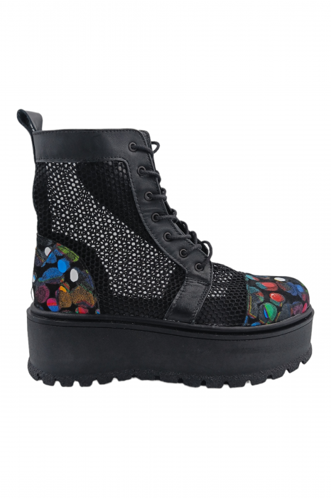 Ghete damă casual, piele naturală, plasă neagra, talpă inalta, crampoane mari,buline colorate, SANDALI [2]