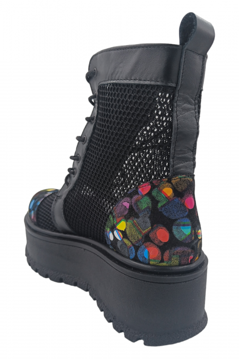 Ghete damă casual, piele naturală, plasă neagra, talpă inalta, crampoane mari,buline colorate, SANDALI [4]