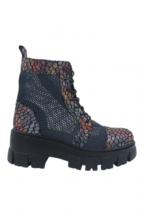 Ghete damă casual, piele naturală, plasă bleumarin, talpă ușoară, crampoane mari, mozaic, SANDALI [2]