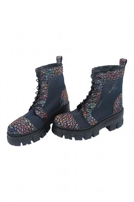 Ghete damă casual, piele naturală, plasă bleumarin, talpă ușoară, crampoane mari, mozaic, SANDALI [5]