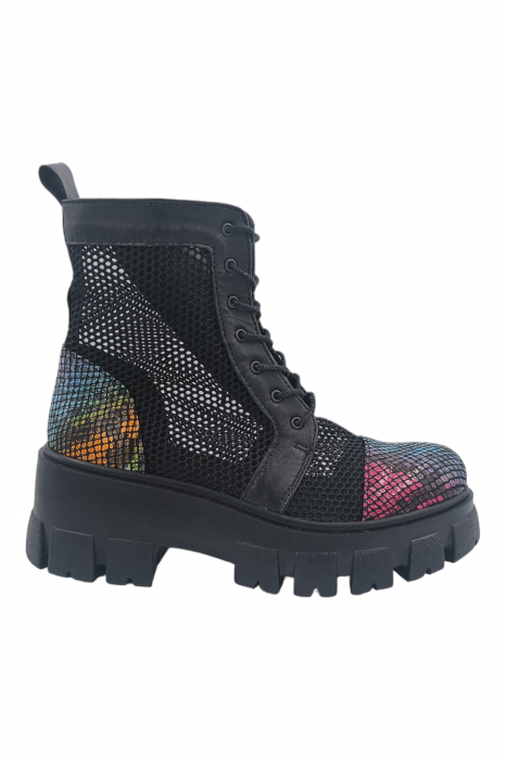 Ghete damă casual, piele naturală, plasă neagra, talpă ușoară, crampoane mari, sarpe colorat, SANDALI [2]