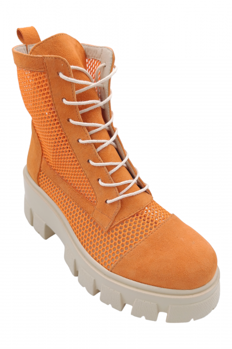 Ghete damă, piele naturală velur, plasă, talpă ușoară, oranj, 37 [1]