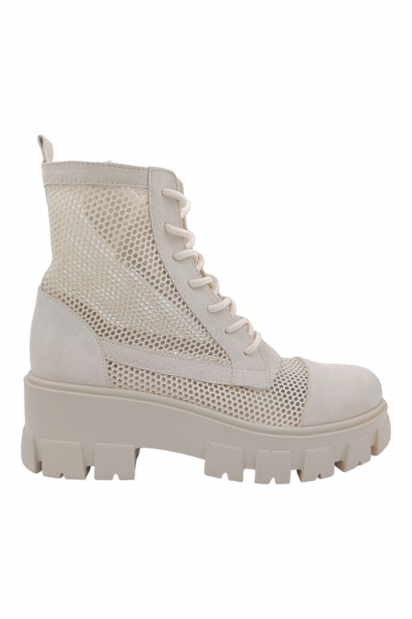 Ghete damă casual, piele naturală, plasă, talpă ușoară, crampoane mari, bej velur [2]