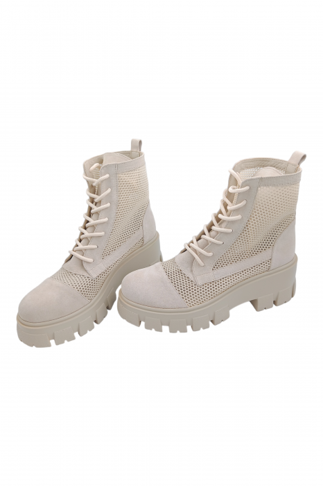 Ghete damă casual, piele naturală, plasă, talpă ușoară, crampoane mari, bej velur [5]