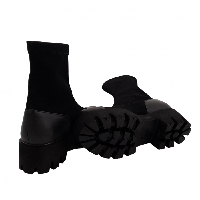 Ghete damă casual, piele naturală, stretch (elastic), talpă ușoară, crampoane mari, negru [4]