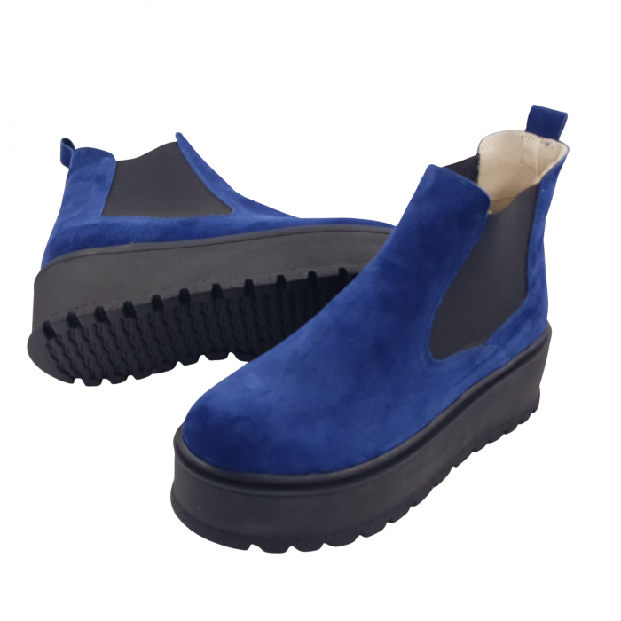 Ghete damă casual, piele naturală, talpă înaltă, bleumarin velur [4]