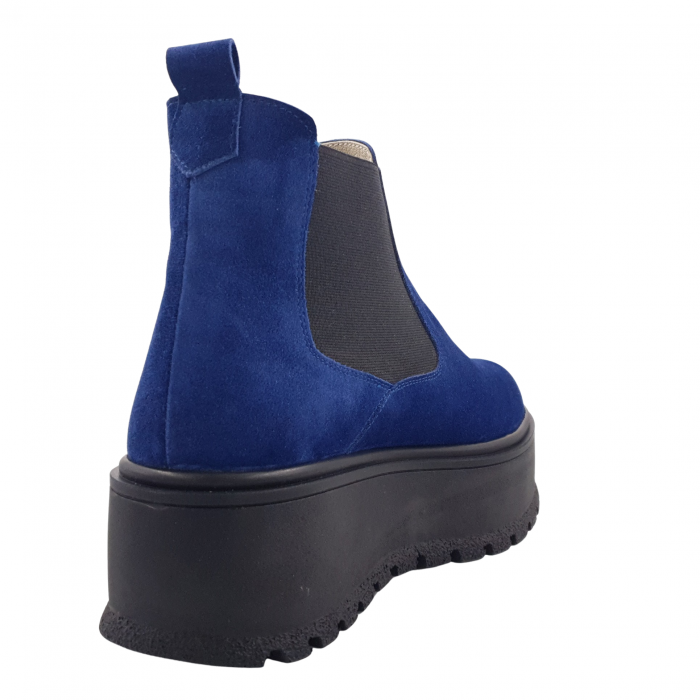 Ghete damă casual, piele naturală, talpă înaltă, bleumarin velur [2]
