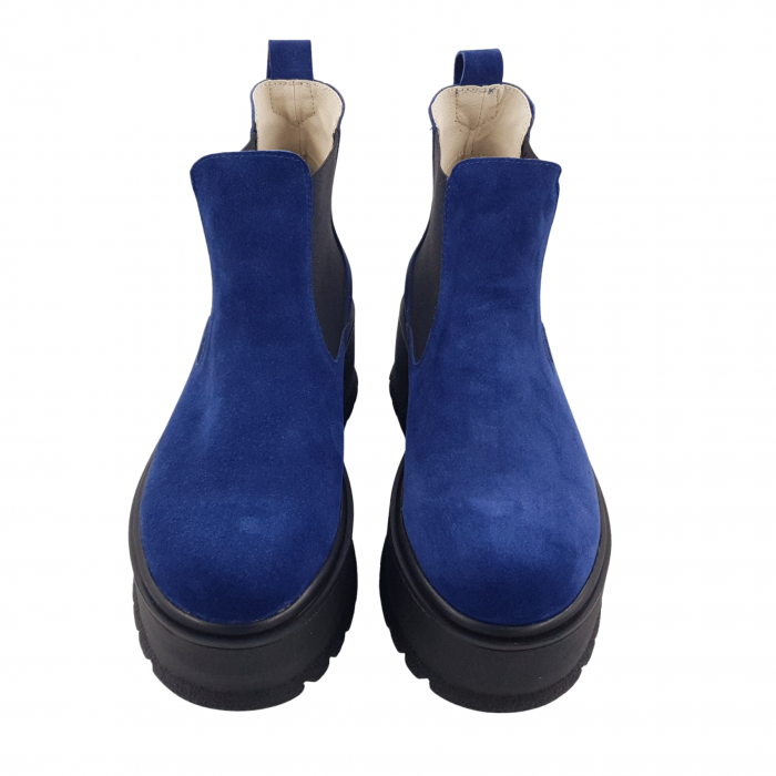 Ghete damă casual, piele naturală, talpă înaltă, bleumarin velur [3]