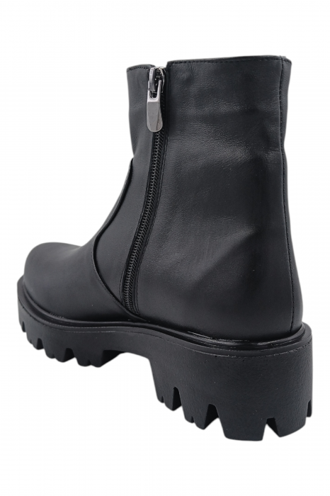 Ghete damă casual, piele naturală, talpă ușoară, crampoane mari, negru [3]