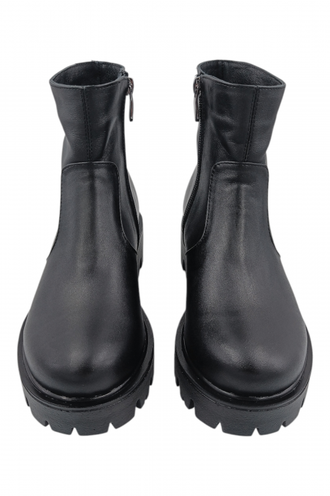 Ghete damă casual, piele naturală, talpă ușoară, crampoane mari, negru [4]