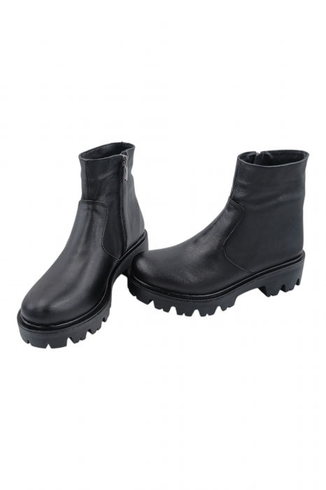 Ghete damă casual, piele naturală, talpă ușoară, crampoane mari, negru [5]