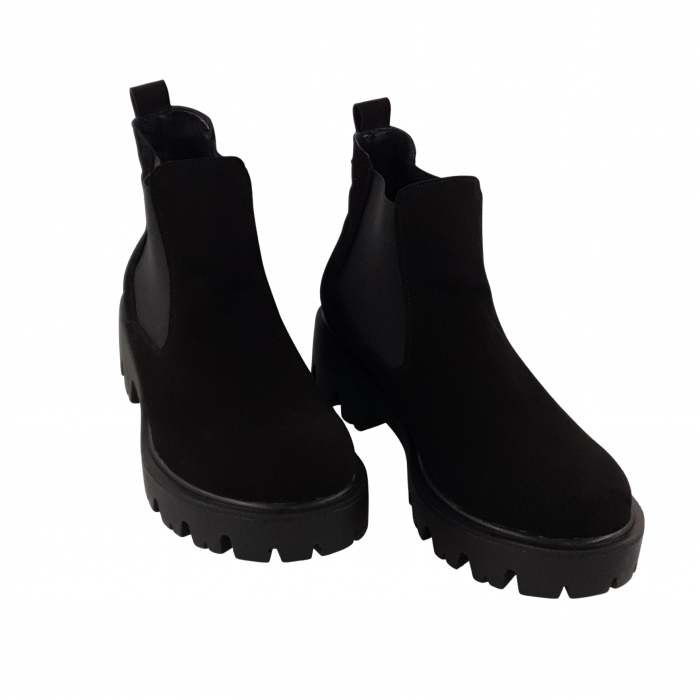 Ghete damă casual, piele naturală, talpă ușoară, crampoane mari, negru velur, Sandali [3]