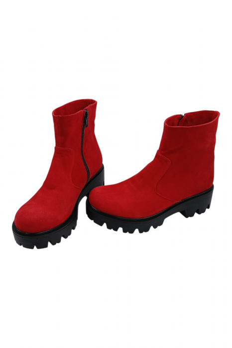Ghete damă casual, piele naturală întoarsă, talpă ușoară, crampoane mari, roșu [5]