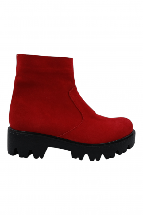 Ghete damă casual, piele naturală întoarsă, talpă ușoară, crampoane mari, roșu [2]
