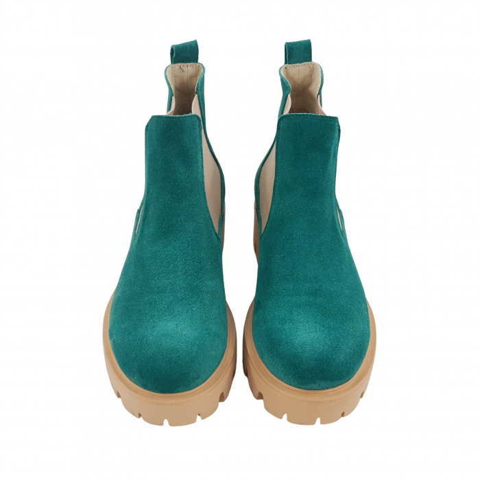 Ghete damă casual, piele naturală velur, talpă ușoară, crampoane mari, verde, Sandali [3]