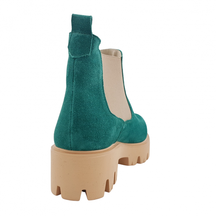 Ghete damă casual, piele naturală velur, talpă ușoară, crampoane mari, verde, Sandali [2]
