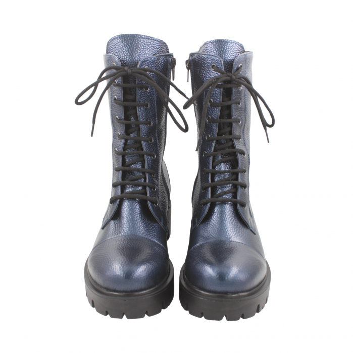 Ghete damă casual, piele naturală bizon, talpă ușoară, albastru, 35 [2]