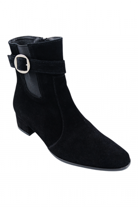 Ghete damă eleganți, piele întoarsă, cataramă, fermoar, negru [2]