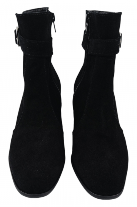 Ghete damă eleganți, piele întoarsă, cataramă, fermoar, negru [5]