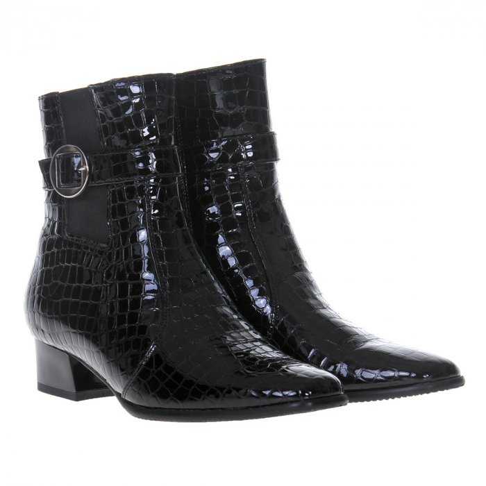 Ghete dama eleganti, piele naturala, elastic, catarama, fermoar, negru lacuit, Sandali [3]
