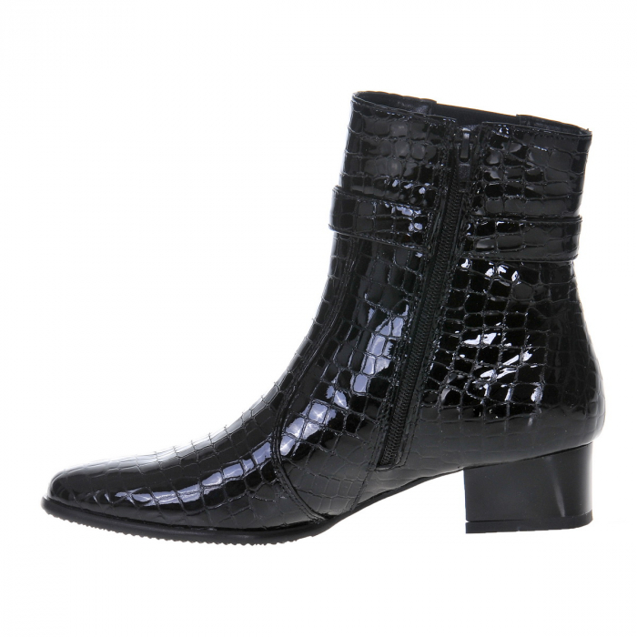 Ghete dama eleganti, piele naturala, elastic, catarama, fermoar, negru lacuit, Sandali [2]