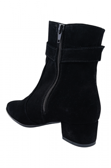 Ghete damă eleganți, piele întoarsă, cataramă, fermoar, negru [3]