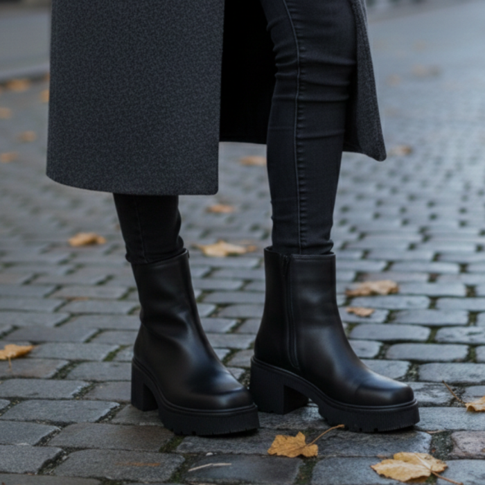 Ghete damă negre din piele naturală box cu talpă masivă [7]