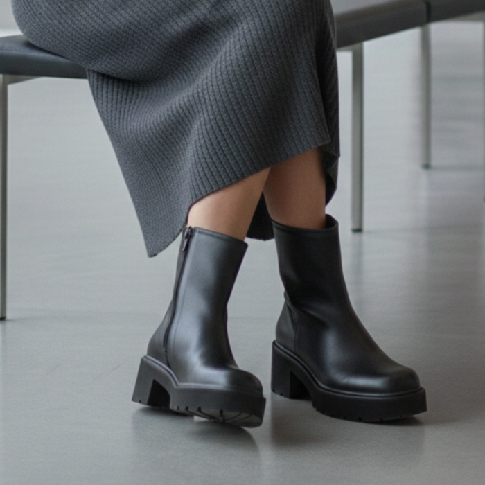 Ghete damă negre din piele naturală box cu talpă masivă [6]