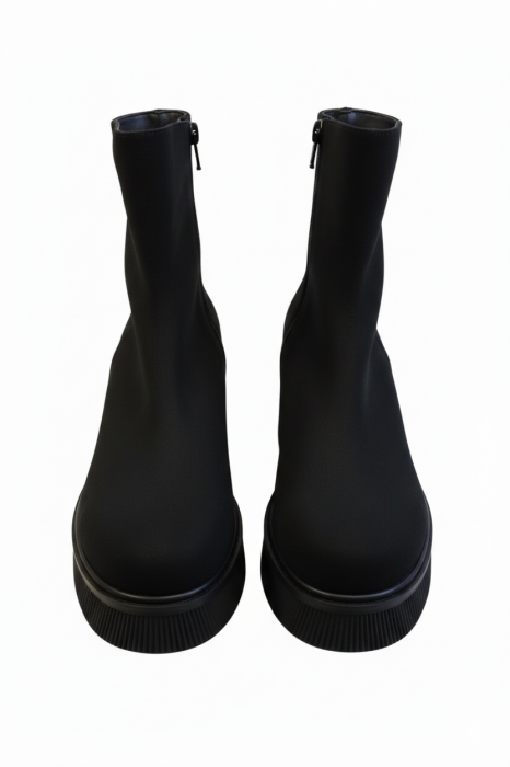 Ghete damă negre din piele întoarsă cu talpă masivă [4]