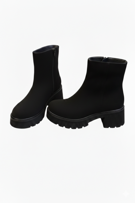 Ghete damă negre din piele întoarsă cu talpă masivă [5]