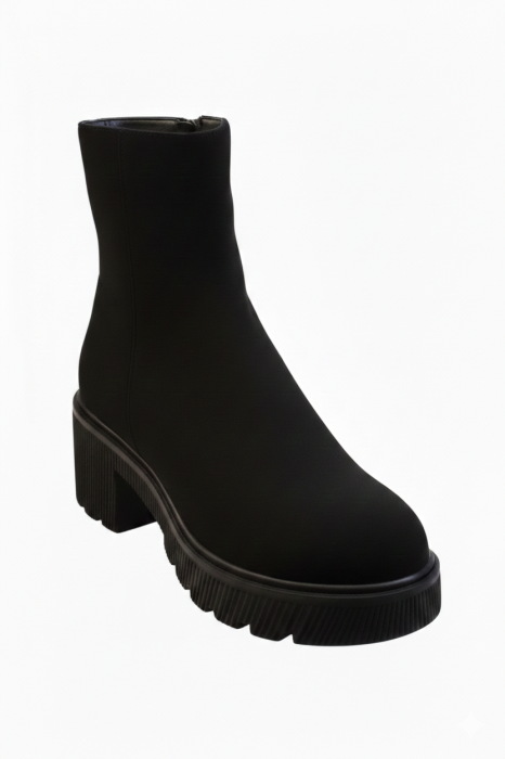 Ghete damă negre din piele întoarsă cu talpă masivă [2]