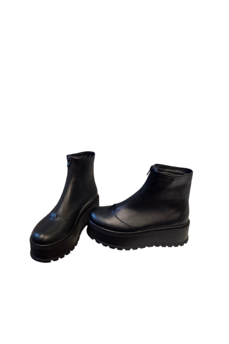 Ghete damă piele naturală box neagră cu fermoar frontal și talpă înaltă antiderapantă [5]