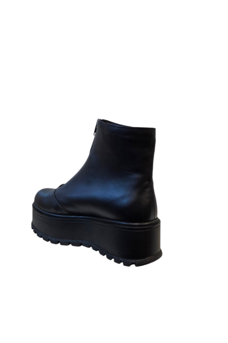 Ghete damă piele naturală box neagră cu fermoar frontal și talpă înaltă antiderapantă [3]