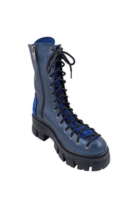 Ghete damă casual, piele naturală bizon, talpă ușoară, albastru velur, 39 [5]