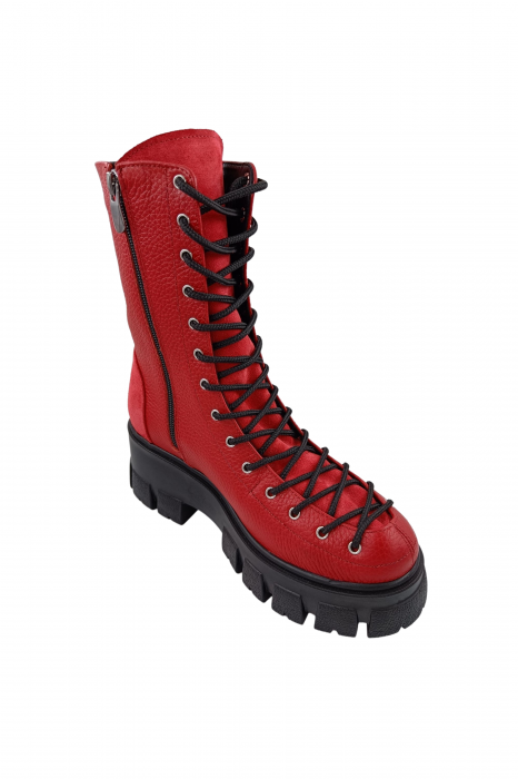 Ghete damă casual, piele naturală bizon, talpă ușoară, roșu velur, 37 [2]