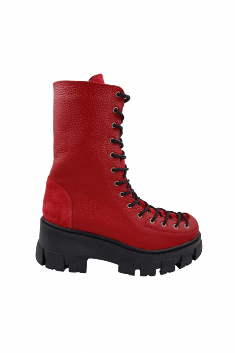Ghete damă casual, piele naturală bizon, talpă ușoară, roșu velur, 37 [1]