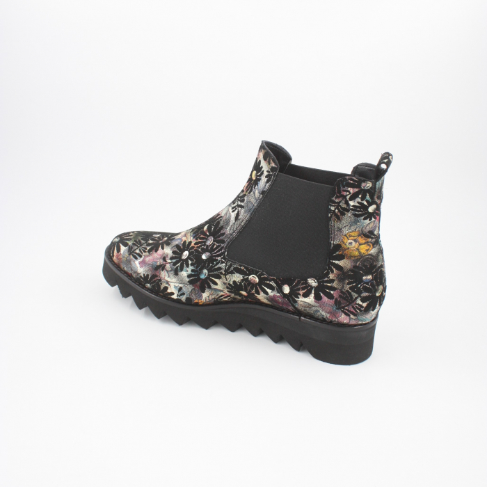 Ghete damă, piele naturală, întoarsă, elastic, imprimeu floral, talpă ușoară, negru, Sandali [2]