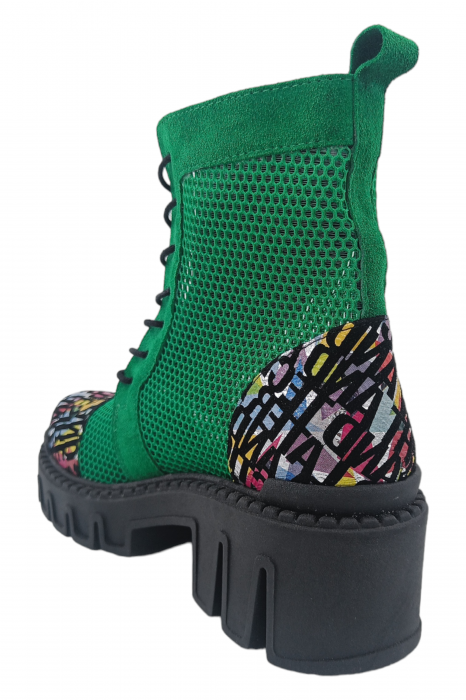 Ghete damă, piele naturală velur, plasă, talpă cu striați, imprimeu litere, verde, Sandali [3]