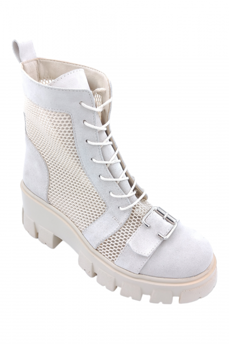 Ghete damă, piele naturală velur, plasă,cataramă, bej, 34 [1]
