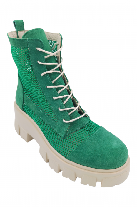 Ghete damă, piele naturală velur, plasă, talpă ușoară, crampoane mari, verde, 38 [2]