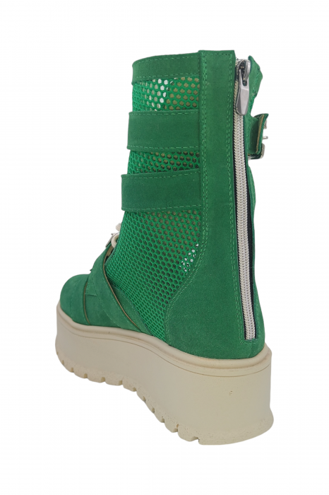 Ghete damă, piele naturală velur, plasă, talpă inalta, patru catarame, verde, Sandali [3]
