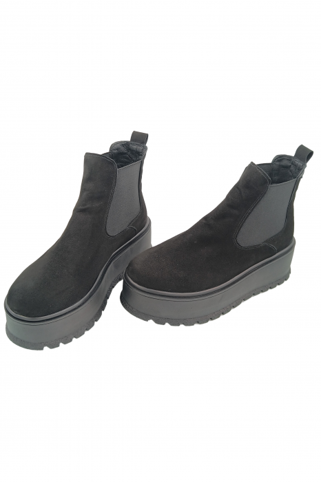 Ghete damă, piele naturală velur, talpă înaltă, fără închidere, negru [4]