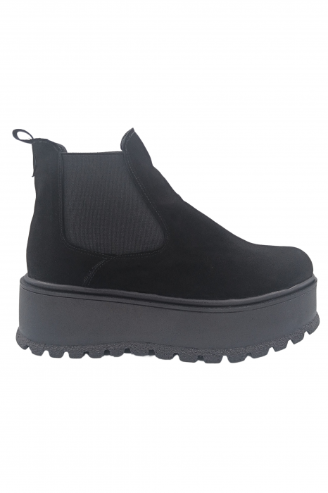 Ghete damă, piele naturală velur, talpă înaltă, fără închidere, negru [2]