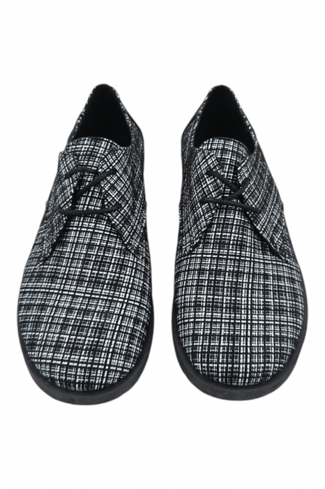 Pantofi casual unisex - piele naturală box, sireturi, talpa usoara, imprimeu carouri [4]