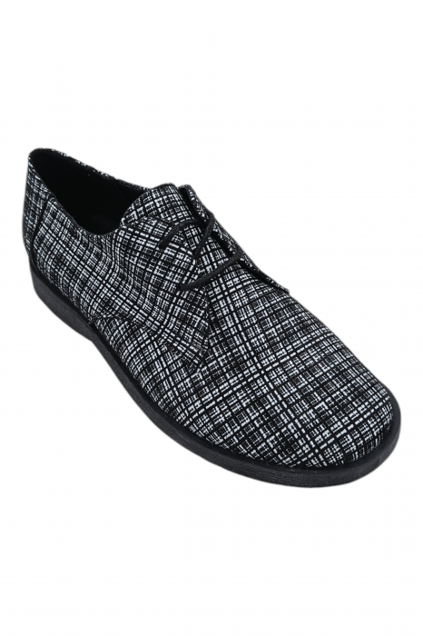 Pantofi casual unisex - piele naturală box, sireturi, talpa usoara, imprimeu carouri [2]