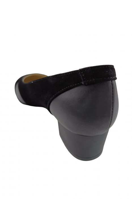 Pantofi dama casual, piele naturala box, camoscio, toc mic gros, negru, Sandali [2]