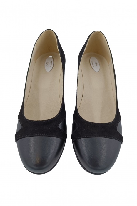 Pantofi dama casual, piele naturala box, camoscio, toc mic gros, negru, Sandali [3]