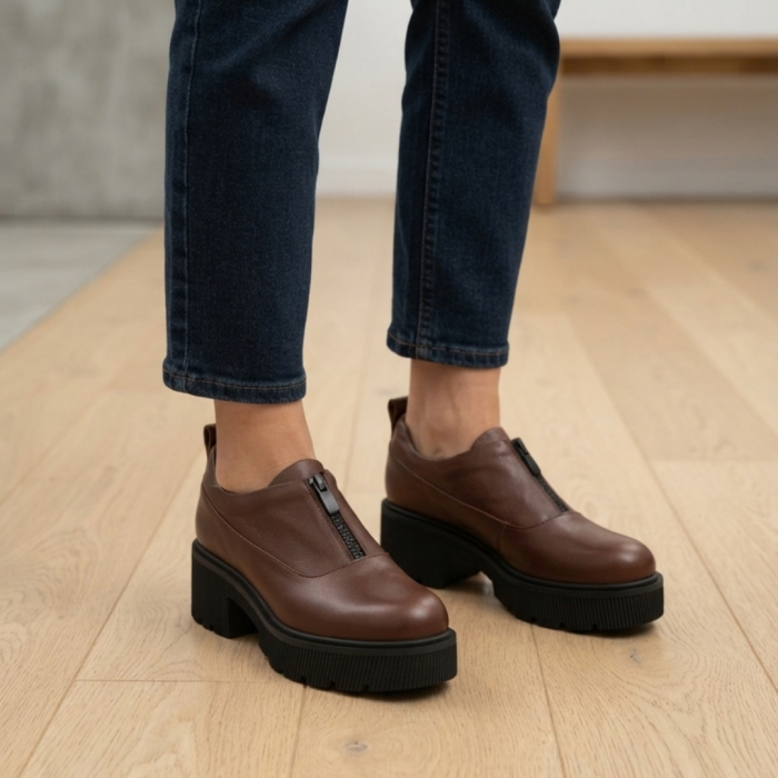 Pantofi damă piele naturală maro cognac [6]