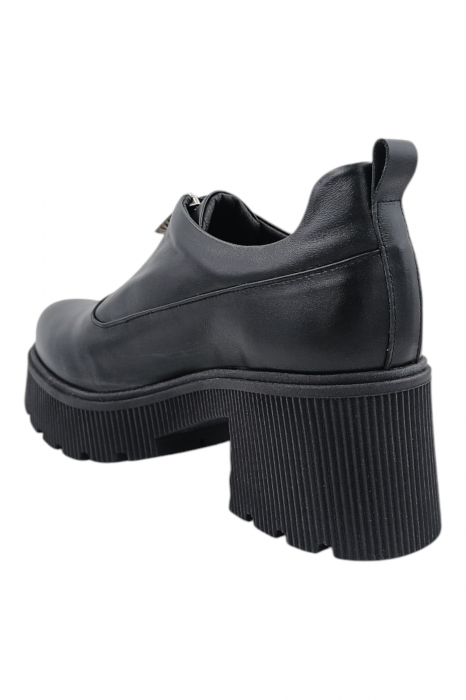 Pantofi damă casual, piele naturală, cu fermoar, talpă masivă și ușoară, negru [3]