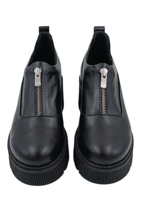 Pantofi damă casual, piele naturală, cu fermoar, talpă masivă și ușoară, negru [4]